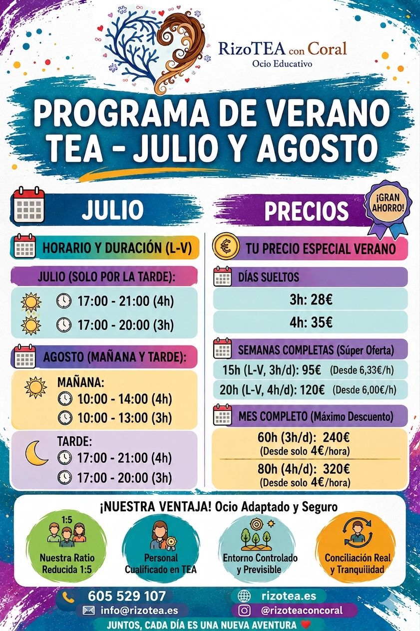Cartel de referencia: Programa de Verano TEA Julio y Agosto